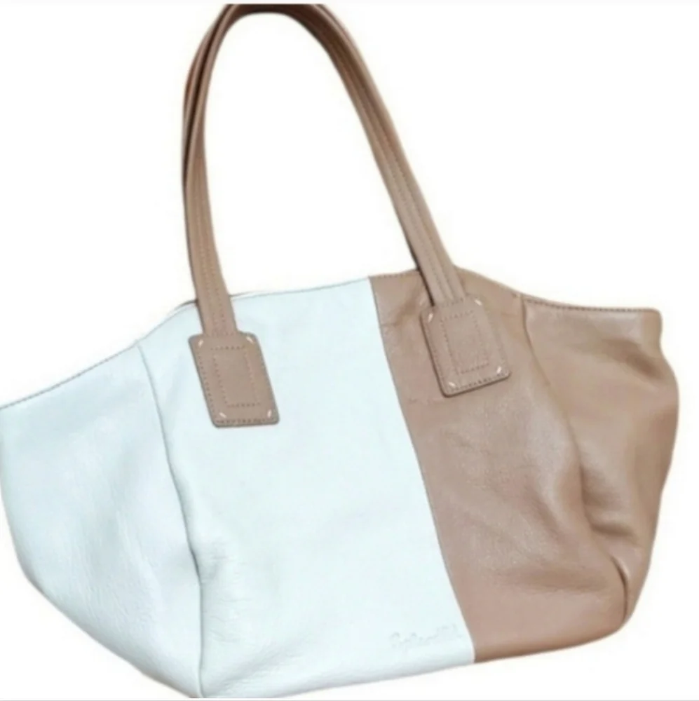 Splendid Cream Nappa Leather Tan Two Tone Colorblock Hobo Purse
